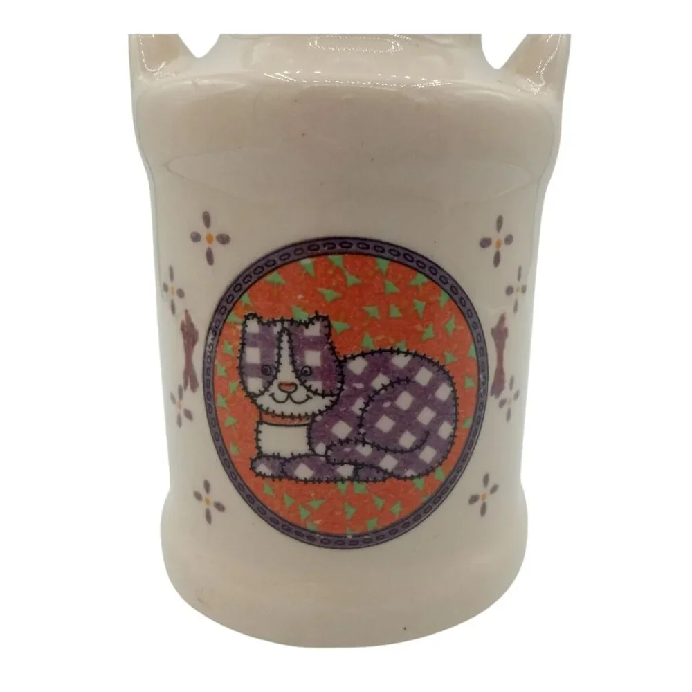 Milk Jug Vintage Vase Jar 4.5 inch Ceramic Farmhouse Country Charm Happy Cat